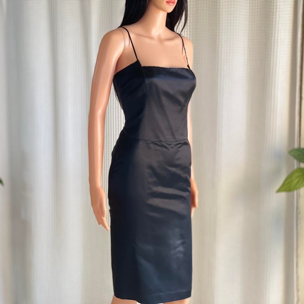 Black Satin Sheath Dress Spaghetti Strap Vintage Y2K TAHARI LBD Dark Femme Sz 10